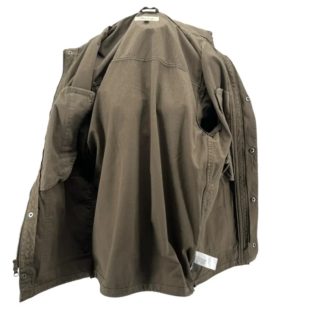 Madewell Men's Field Jacket Small Cargo Green Packable Hood Pockets 100% Cotton